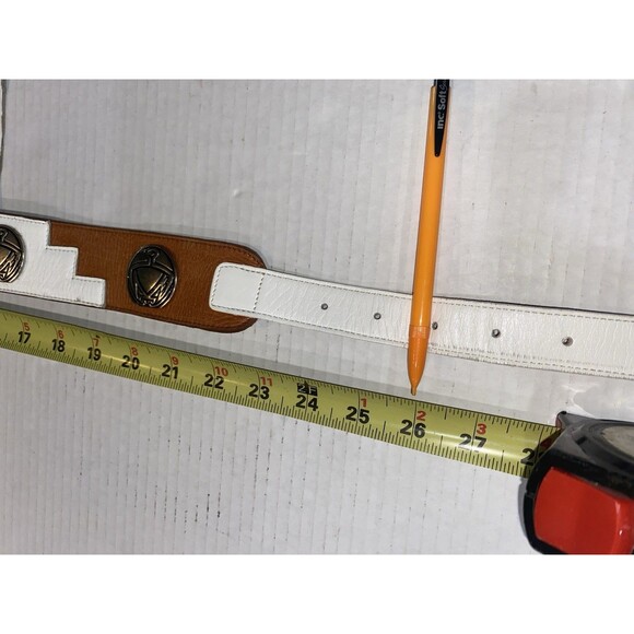 Ginnie Johansen Vintage Womans Leather Belt 24S Aztec Style Art Brown White EUC - Picture 8 of 8